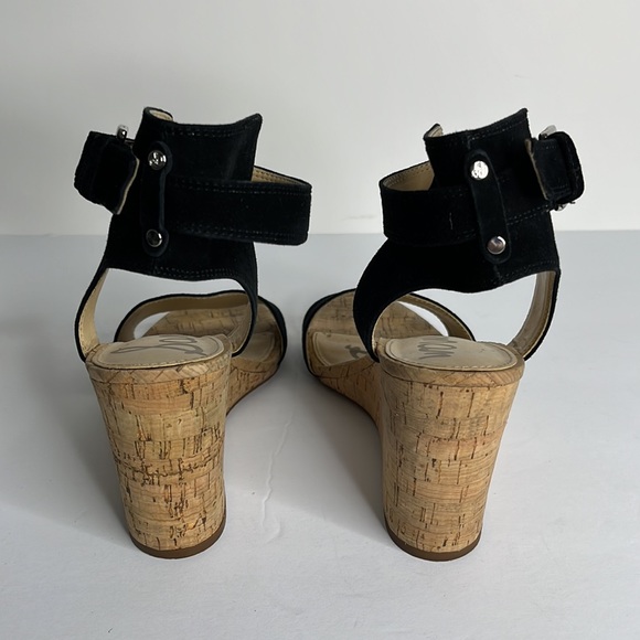 Sam Edelman Black Suede Cork Heel Wedge Sandal Size 9 - Picture 7 of 9